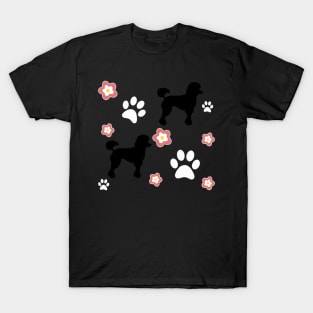 Black Poodle Dog Gifts, on Blue T-Shirt